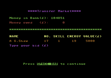 Football Manager (Commodore 64) screenshot: Buy him?