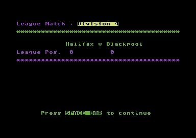 Football Manager (Commodore 64) screenshot: Your first game.