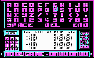 Dark Century (DOS) screenshot: High score entry (CGA)