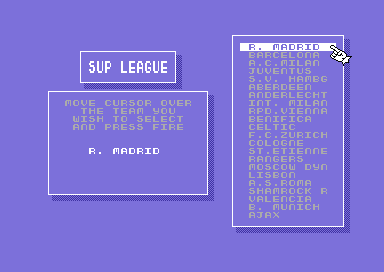 Footballer of the Year (Commodore 64) screenshot: Choose your team.