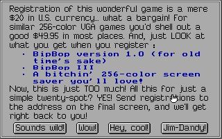 BipBop II (DOS) screenshot: Shareware notice