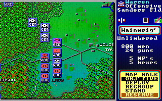 Decisive Battles of the American Civil War, Vol. 3 (DOS) screenshot: Giving orders to Northern army in 'Wilderness' scenario (EGA)