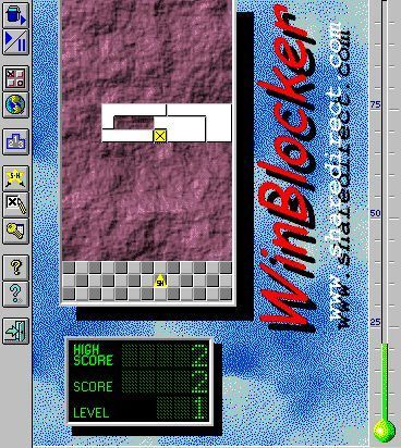Winblocker (Windows 3.x) screenshot: When a large shape cannot be made into a rectangle in one go the player must make the component parts into rectangles