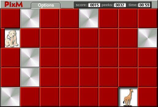 PixM (Windows) screenshot: As tiles are matched they are replaced with metallic looking squares