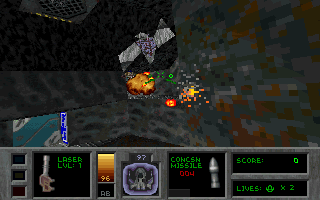 Descent II: The Infinite Abyss (DOS) screenshot: And... into the fight!