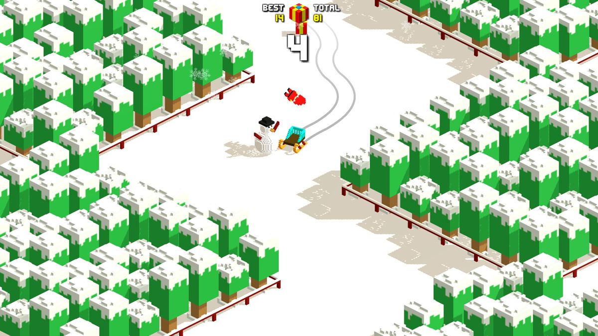 Christmas Race 2 (Windows) screenshot: Ouch! Who put a snowman right in the middle of the track?
