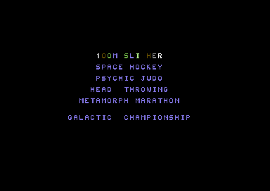 Galactic Games (Commodore 64) screenshot: Pick an event.