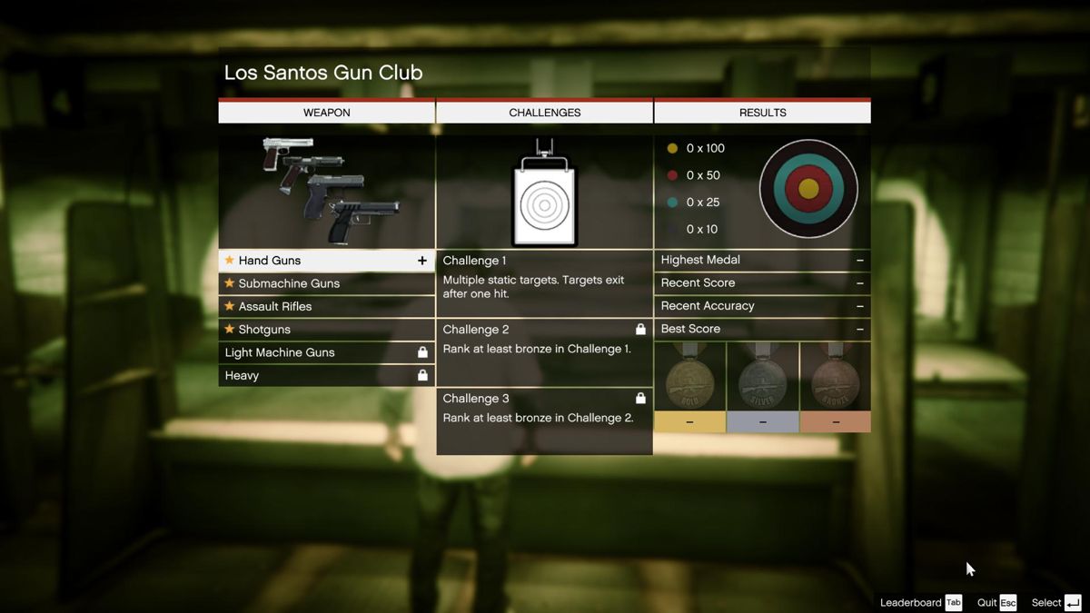 Grand Theft Auto V (Windows) screenshot: Shooting gallery challenges