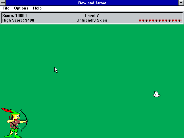 Bow and Arrow (Windows 16-bit) screenshot: Level 7: shoot down the vultures before they intercept your messenger pigeon