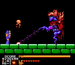 Astyanax (NES) screenshot: Thorndog has a cool-looking attack, but he's not that hard