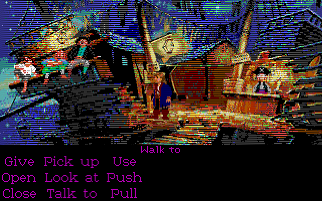 Monkey Island 2: LeChuck's Revenge (DOS) screenshot: Wandering around town (EGA)