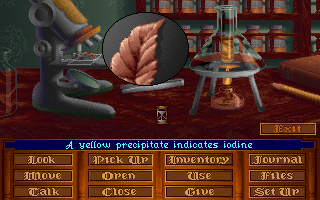 The Lost Files of Sherlock Holmes (DOS) screenshot: You will conduct experiments in Holmes chemical home laboratory.
