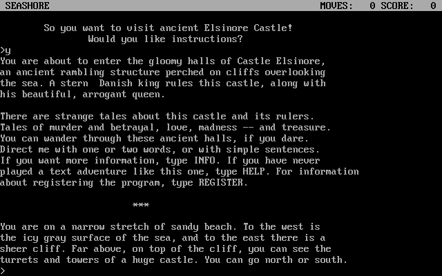 Castle Elsinore (DOS) screenshot: Instructions