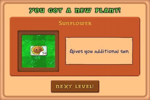Plants vs. Zombies (iPhone) screenshot: Win new plants to add to your lawn-defence arsenal.