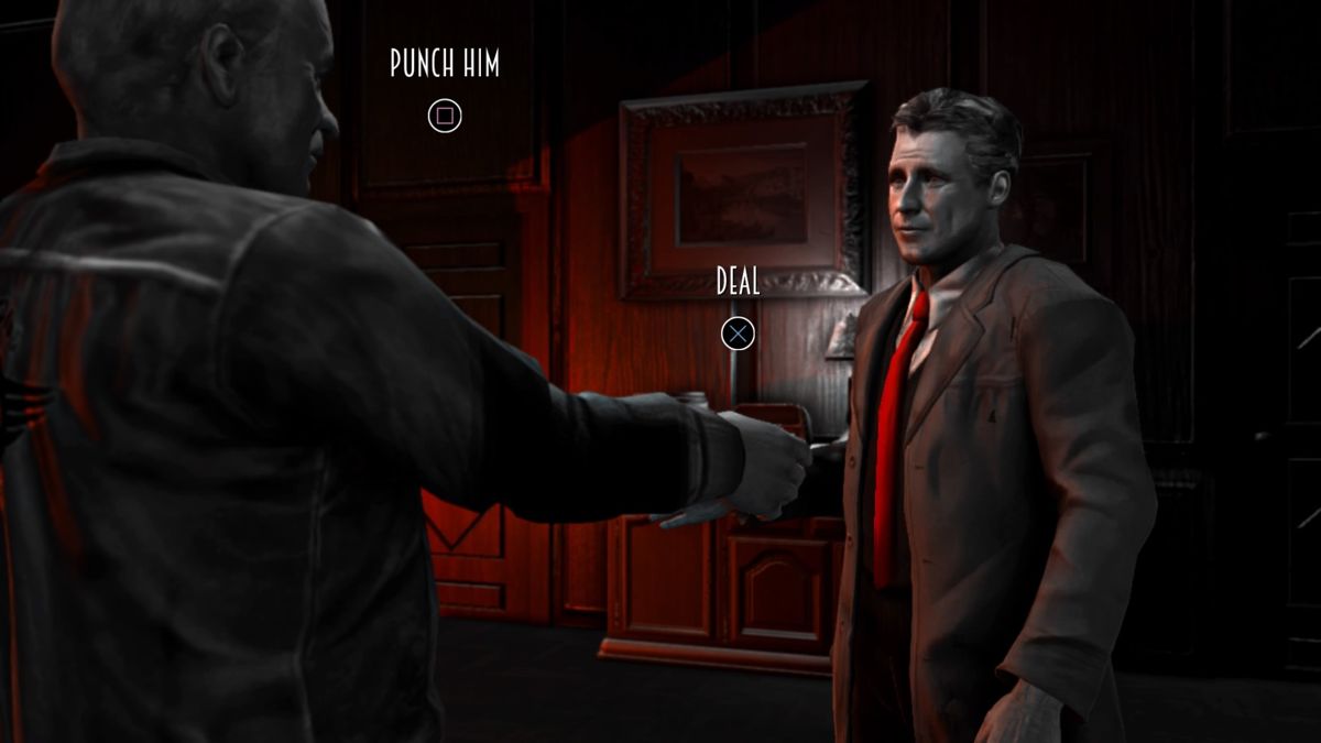 Blues and Bullets: Episode 1 - The End of Peace (PlayStation 4) screenshot: Making a deal with the devil... for greater good