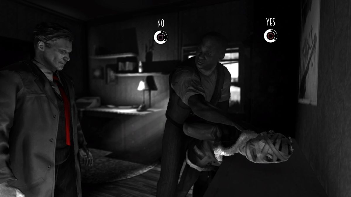 Blues and Bullets: Episode 1 - The End of Peace (PlayStation 4) screenshot: Now that Burke's been restrained, maybe tell Capone's goon to hit him once again just in case