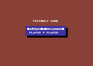 Gazza's Super Soccer (Commodore 64) screenshot: Computer or friend?