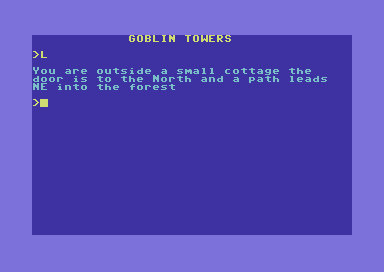 Goblin Towers (Commodore 64) screenshot: Start of your adventure.
