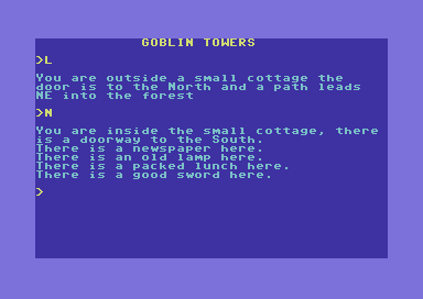 Goblin Towers (Commodore 64) screenshot: In the cottage.