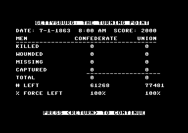 Gettysburg: The Turning Point (Commodore 64) screenshot: More stats.