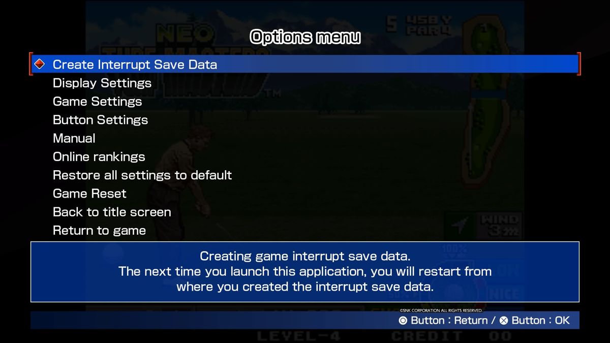 Neo Turf Masters (PlayStation 4) screenshot: Neo Turf Masters - Options menu