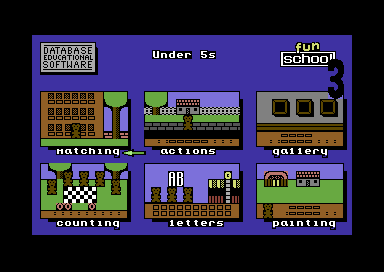 Fun School 3 for the Under 5s (Commodore 64) screenshot: Main menu.