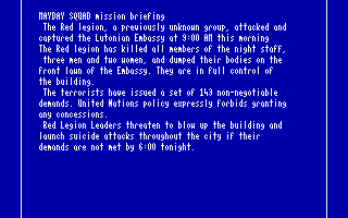 Mayday Squad (DOS) screenshot: Mission briefing