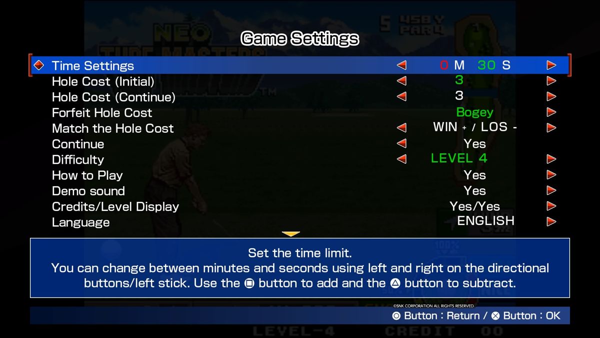 Neo Turf Masters (PlayStation 4) screenshot: Neo Turf Masters - Game settings