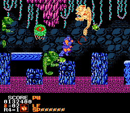 Astyanax (NES) screenshot: Freezing enemies is the trick to get through the stage