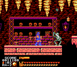 Astyanax (NES) screenshot: Continuing The Grave, skeletons, crosses