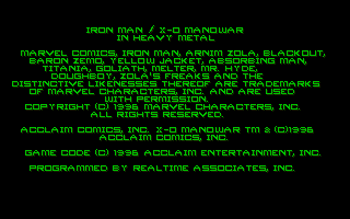 Iron Man / X-O Manowar in Heavy Metal (DOS) screenshot: Game credits