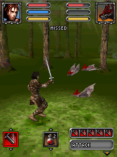 Blades & Magic (J2ME) screenshot: In the beginning, our character can miss quite a few attacks.