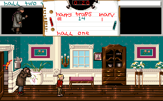 Home Alone (DOS) screenshot: Marv sets off a doorway trap. (MCGA/VGA)