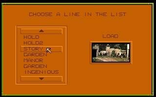 Lost in Time (DOS) screenshot: Save/Load Screen always shows a small image of your current position.