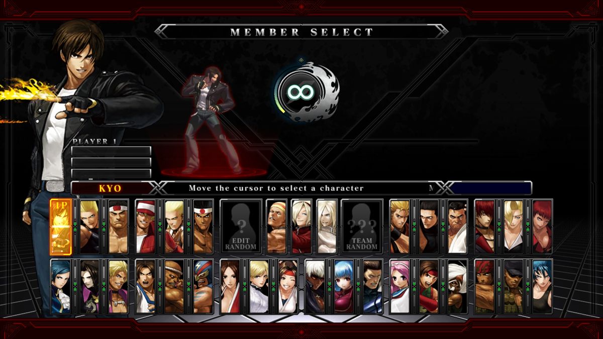 The King of Fighters XIII (Windows) screenshot: The PC version of the game features ten three-man teams, two unlockable characters, and three secret fighters.