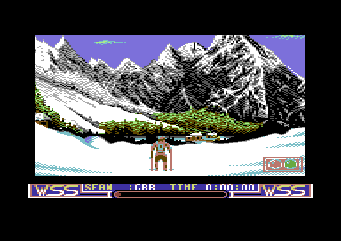 Winter Supersports 92 (Commodore 64) screenshot: Downhill skiing.