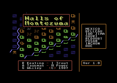 Halls of Montezuma: A Battle History of the United States Marine Corps (Commodore 64) screenshot: Choose the battlefield.