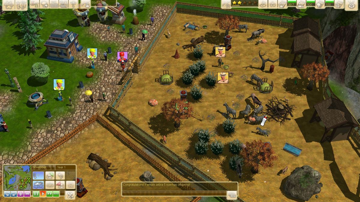 Wildlife Park 3 (Windows) screenshot: Players can also mix several species into one exhibit, als long as they're compatible. Like these zebras, wildebeests and gazelles.
