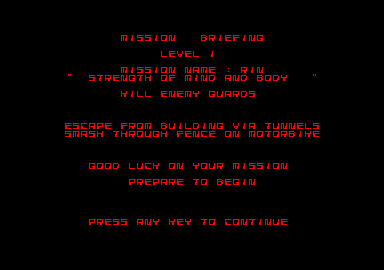 Saboteur II (Amstrad CPC) screenshot: Mission briefing