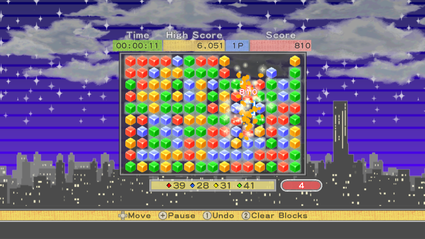 Pop 'Em Drop 'Em Samegame (Wii) screenshot: Click on blocks to remove them
