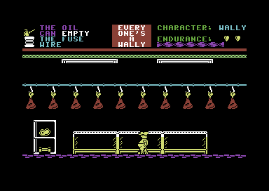 Everyone's A Wally (The Life of Wally) (Commodore 64) screenshot: Inside the butchers.