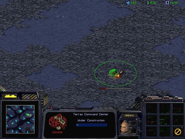 StarCraft: Brood War (Windows) screenshot: Building a Command Center in Twilight