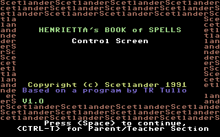Henrietta's Book of Spells (Commodore 64) screenshot: Control screen