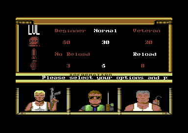 Mayday Squad (Commodore 64) screenshot: Options.
