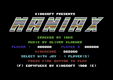 Maniax (Commodore 64) screenshot: Title screen.