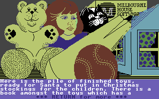Merry Christmas from Melbourne House (Commodore 64) screenshot: Pile of toys