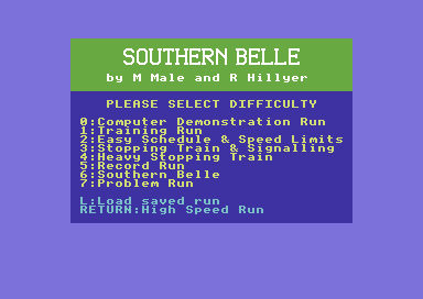 Southern Belle (Commodore 64) screenshot: Option screen.