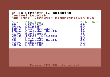 Southern Belle (Commodore 64) screenshot: The timetable.