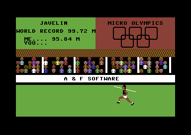 Micro Olympics (Commodore 64) screenshot: Throw the javelin.