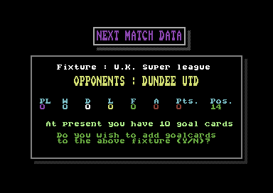 Footballer of the Year 2 (Commodore 64) screenshot: Dundee Utd, should be a good game.